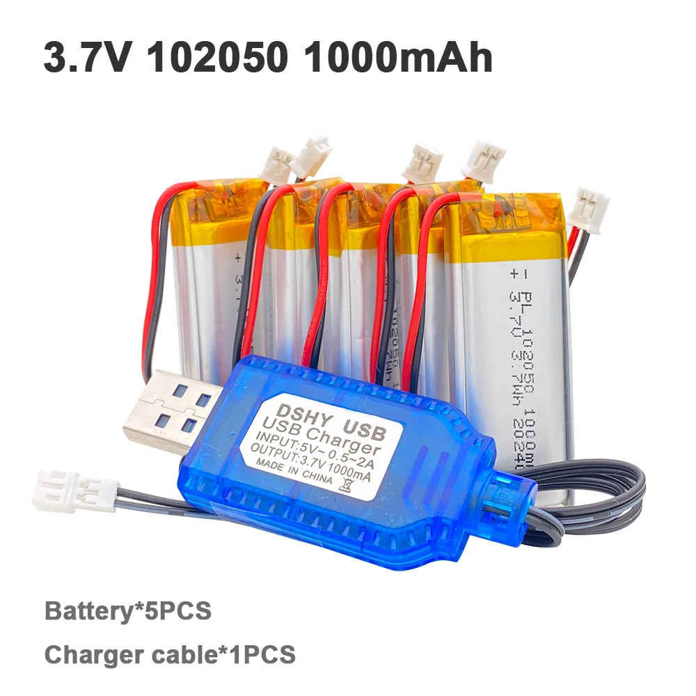 5 SZT. 3,7 V 102050   Lipo Cells 1000mah akumulator litowo-polimerowy do pióra do nagrywania MP3 GPS LED Light bezpłatny kabel ładujący