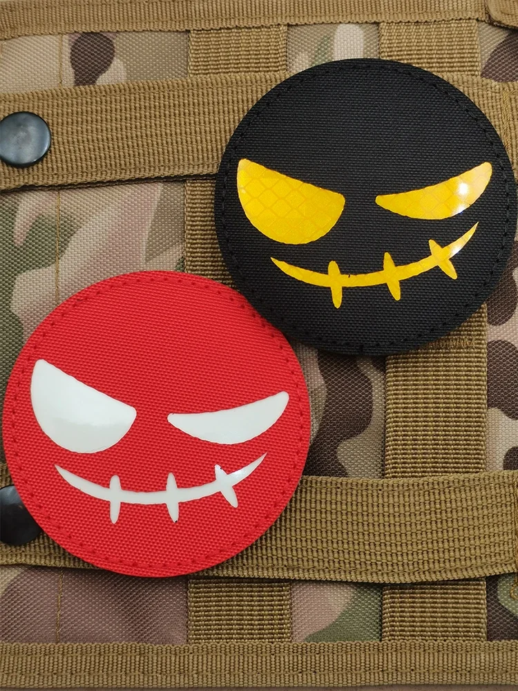 Glow in the Dark Evil Smiling Face Armband Patches Scary Smiling Luminous Stickers DIY Sew-on for Jacket Shoulder