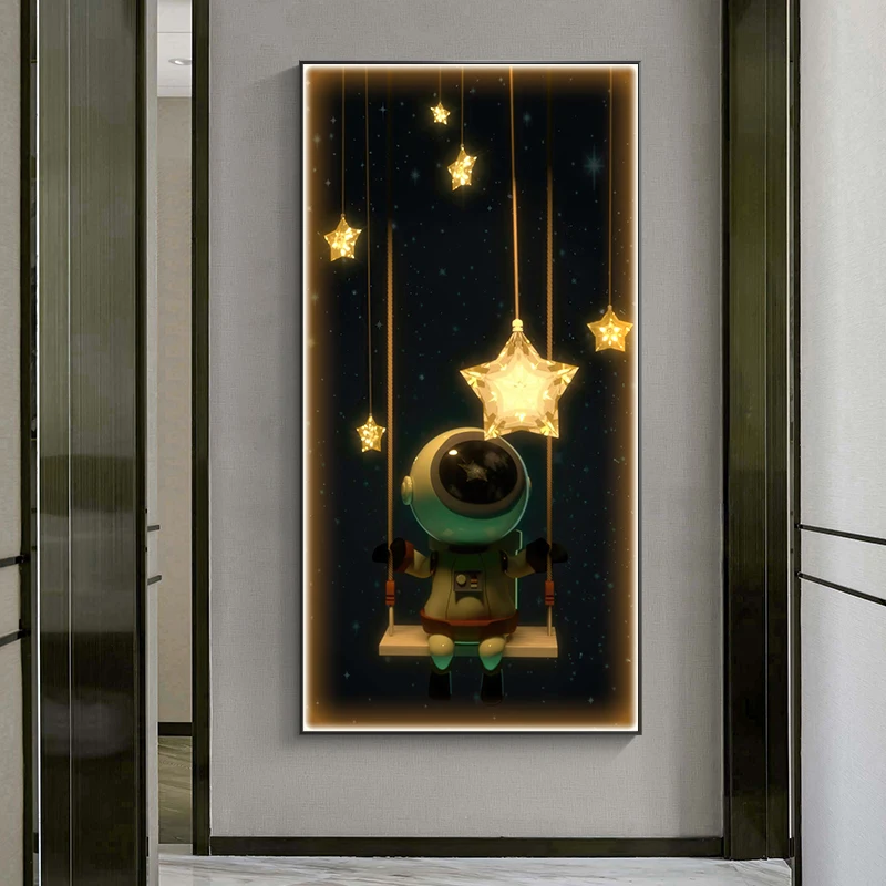 moderno dos desenhos animados astronauta led pintura lampada de parede luminoso interior montado quarto de criancas corredor sala decoracao 01