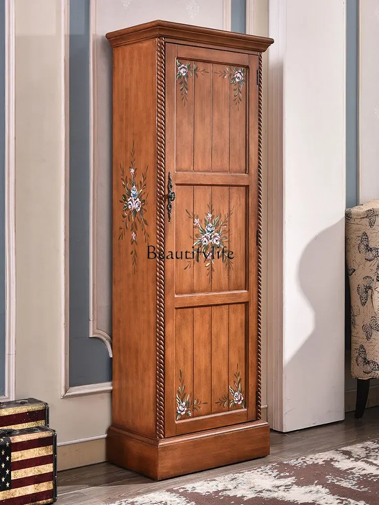 

yj5Solid Wood American Hallway Balcony Storage Wardrobe with Mirror High Cabinet Large Capacity with Door