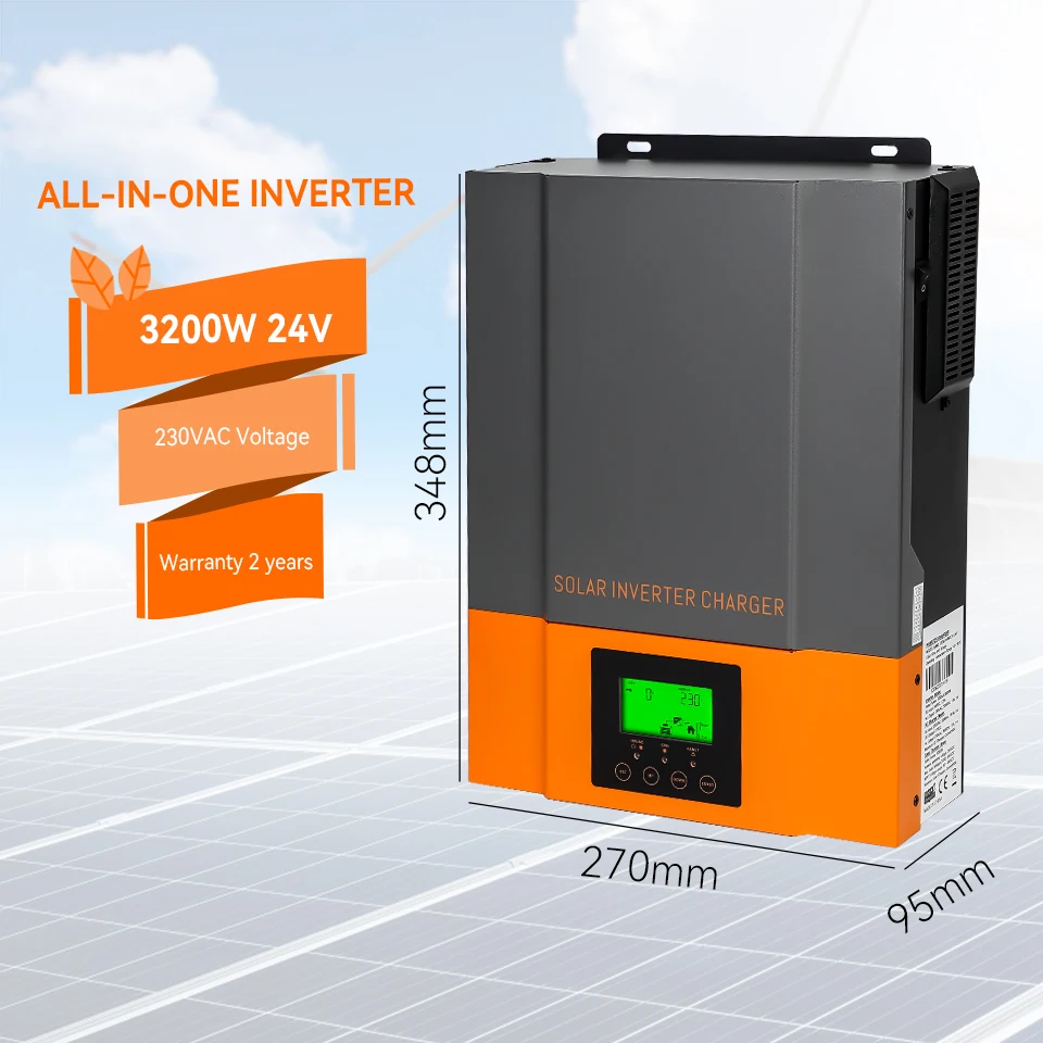 PowMr Single Phase 3200W 24V 220V Inbuilt 80A MPPT Charge Controller 3.2KW Pure Sine Wave Off Grid Hybrid Solar Inverter