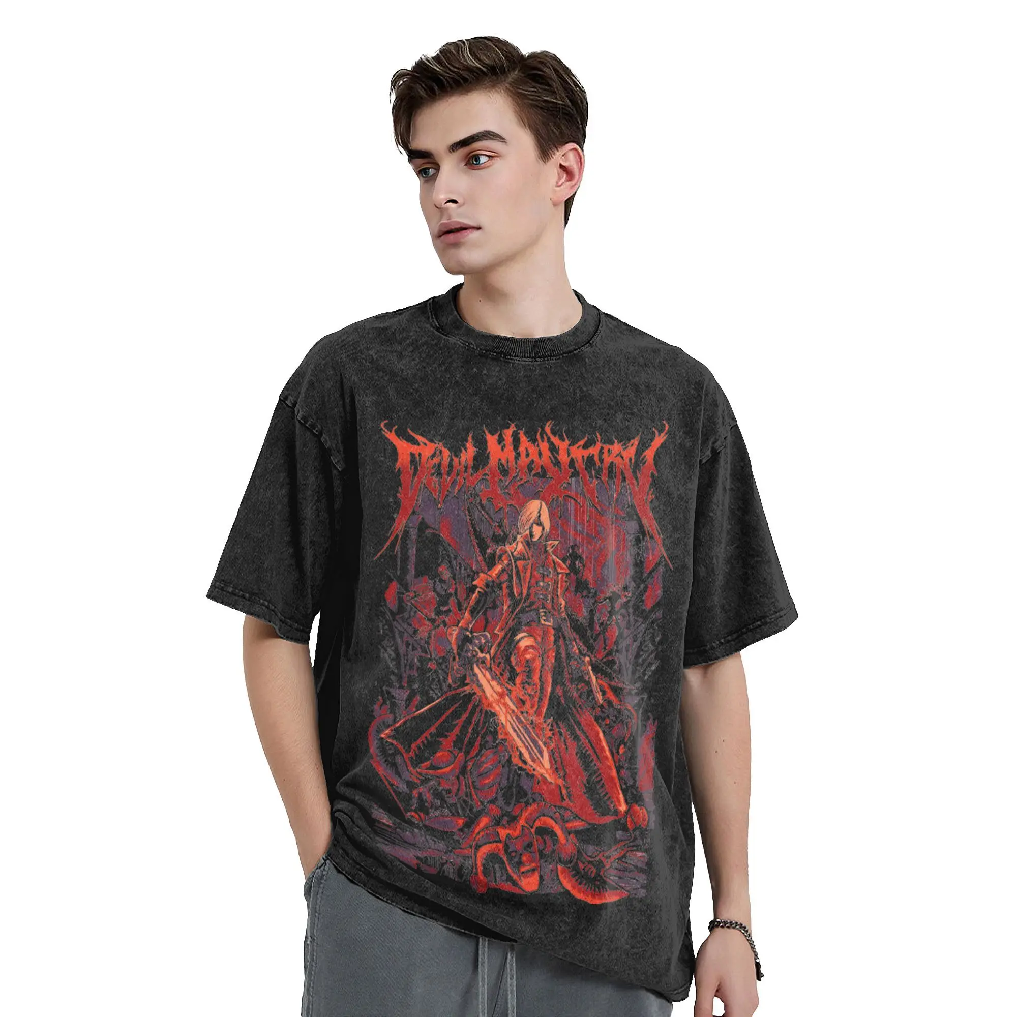 Men Women's Devil May Cry Fan Art Vintage Washed T Shirt  Cotton Clothes Unique Short Sleeve O Neck Tee Shirt Classic T-Shirt