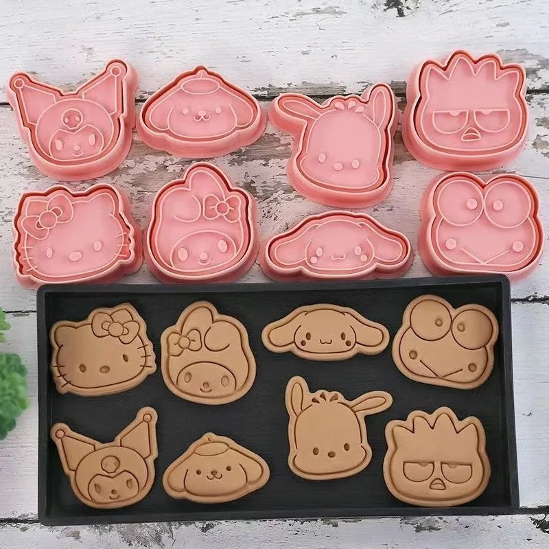 

8pcs Hello Kitty Cartoon Cookie Cutter Set Sanrio Cute Figure Kuromi Cinnamoroll Modeling Dessert Mold Kitchen Supplies Tools