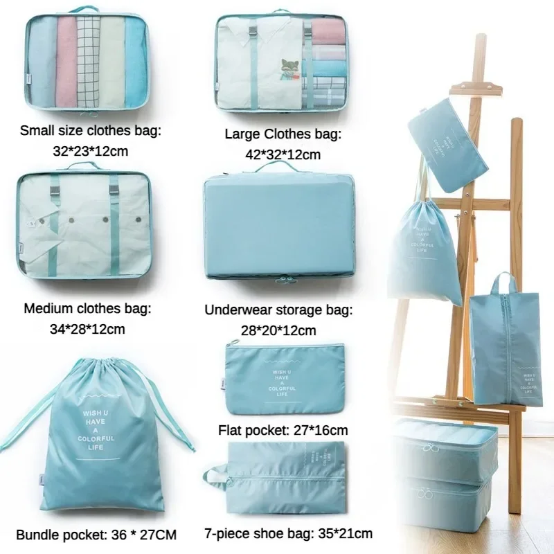 Set 7-in-1 Organizer Tas Travel, Organizer Pakaian, Organizer Bagasi, Organizer Selimut, Organizer Sepatu, Kantong Koper, Packing Cubes