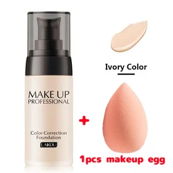 LAIKOU Foundation Makeup Base Face Cream Liquid Foundation Concealer Moisturizer Oil control Maquiagem 40g With MakeUp Egg