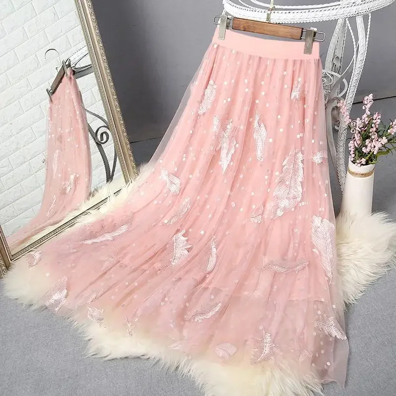 Mesh Models Autumn and Winter Female White Yarn Skirt Super Fairy Woman Skirts Faldas Jupe