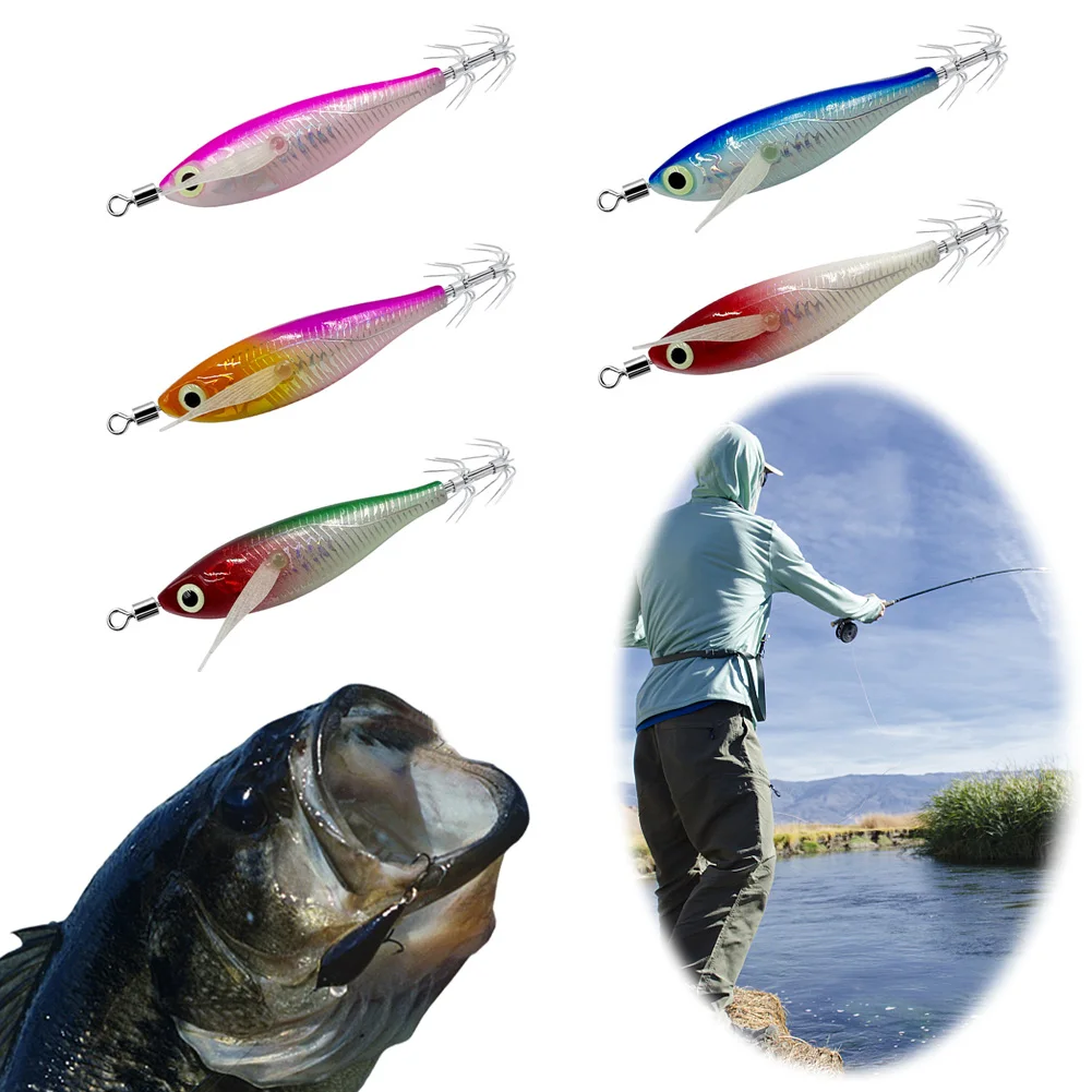 

Светящиеся бионические приманки для кальмаров, горизонтальные деревянные приманки-креветки, твердые приманки 80 мм, искусственные приманки для морской рыбалки на кальмаров