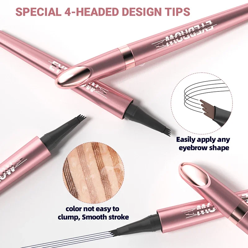 4 Fork Tip Eyebrow Pencil 3D Microblading Waterproof Dark Brown Natural Makeup Fine Stroke Magic Eyebrow Pencil Women 2024 New