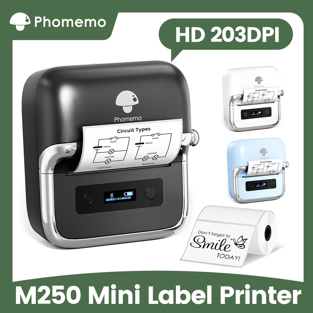 Phomemo M250 Label Maker 75mm Thermal Label Maker 2025 Upgrade Portable Barcode Printer for Business Home Sticker Printer