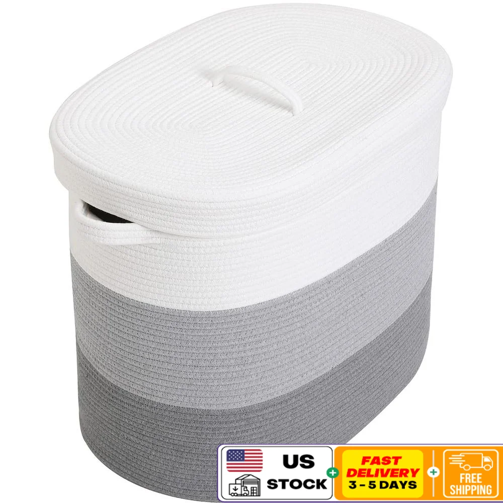 Extra Large Cotton Rope Storage Basket with Lid 22