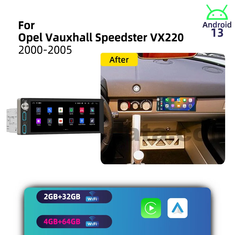 Автомобильная мультимедиа для Opel Vauxhall Speedster VX220 2000-2005, Android 1Din, автомобильная стереосистема, автомагнитола, экран 6.86 дюйма, Carplay, GPS.