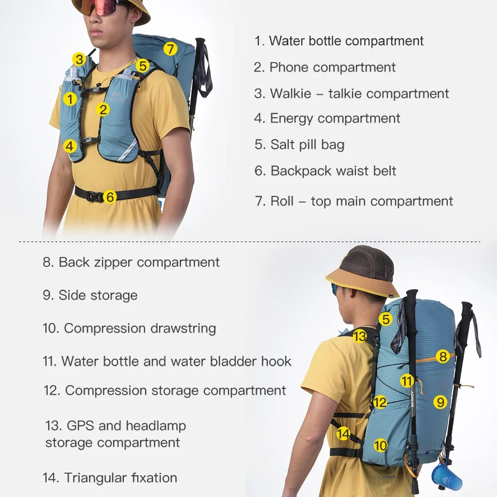 

AONIJIE 30L Ultralight Hiking Backpack Men Women Large Capacity for Trail Running Camping Picnic Travel Cycling Daypack FH2530