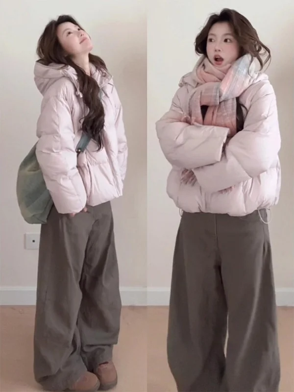 

Корейский сладкий розовый хлопковый джет с капюшоном, женский осенне-зимний новый теплый кардиган с открытым верхом