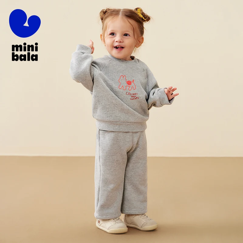 طقم ميني بالا للفتيات مكون من قطعتين لشتاء 2025، هوديي وسروال قطني جديد قابل للتمدد #1