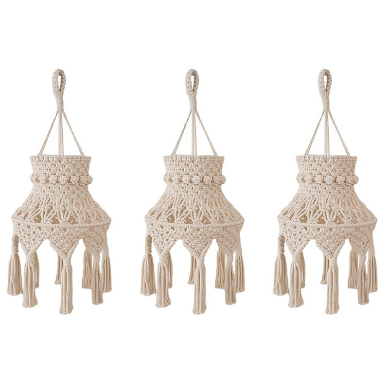 

3X Macrame Lamp Shade Boho Hanging Pendant Light Cover, Chandelier Shade For Bedroom Living Room Nursery Dorm Home Decor