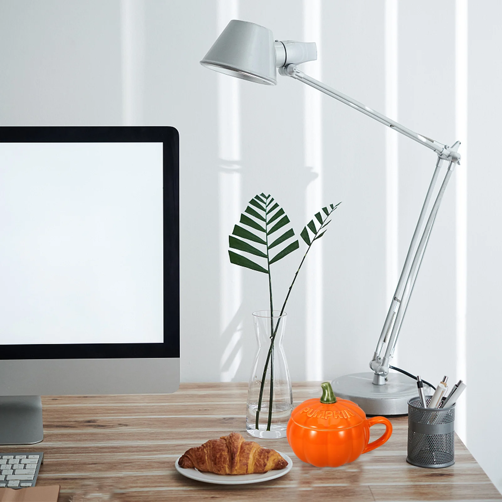 

Adorable Pumpkin Shape Cup with Lid Premium Ceramic Mug for Coffee Tea Juice Breakfast Desk Home Kitchen Cafe Gift Idea