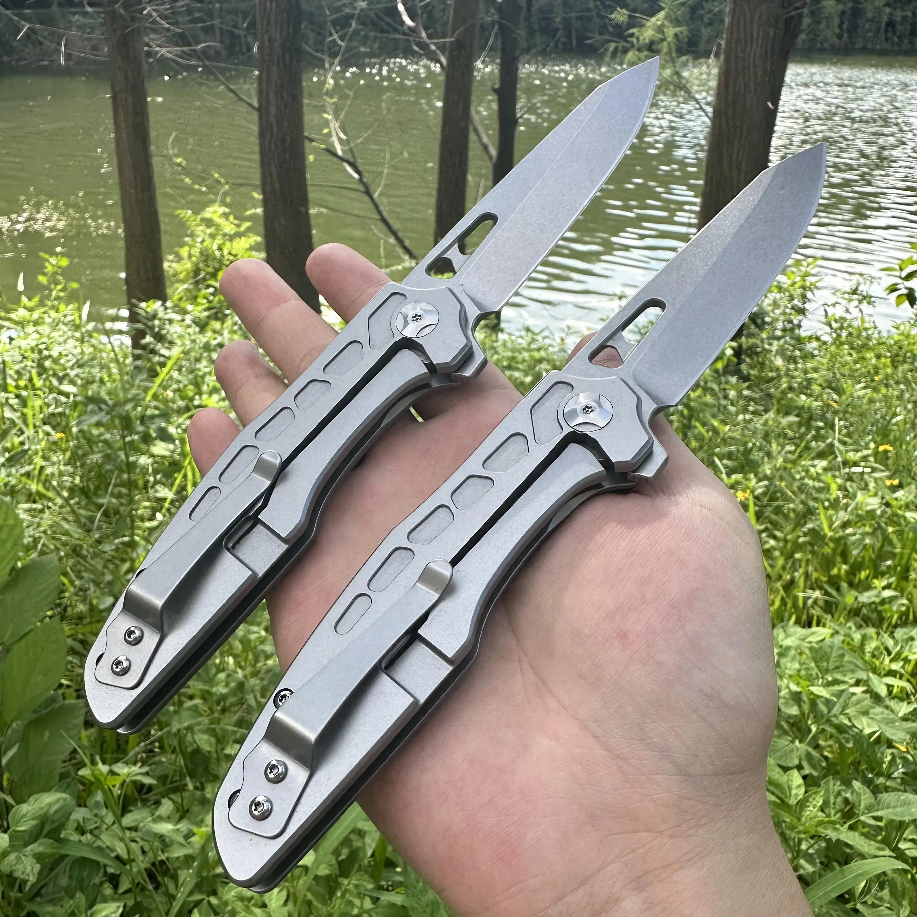 Rose Steel Handmaed Solid EDC Pocket Knife High Hardness 9CR18MOV Blade G10 handle Quick Opening With Clip Outdoor Camping Fish