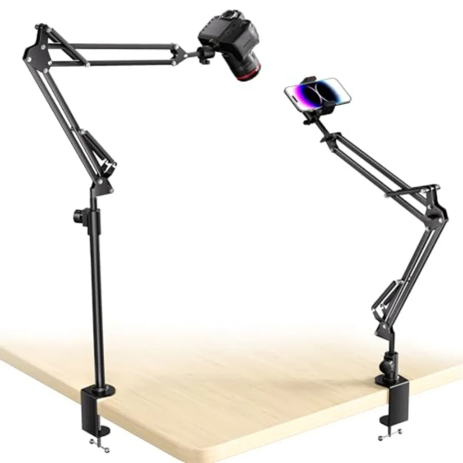 

Overhead Camera Mount with 360° Adjustable Arm and Phone Holder for TikTok Live Streaming Photography Studio Content Creation,