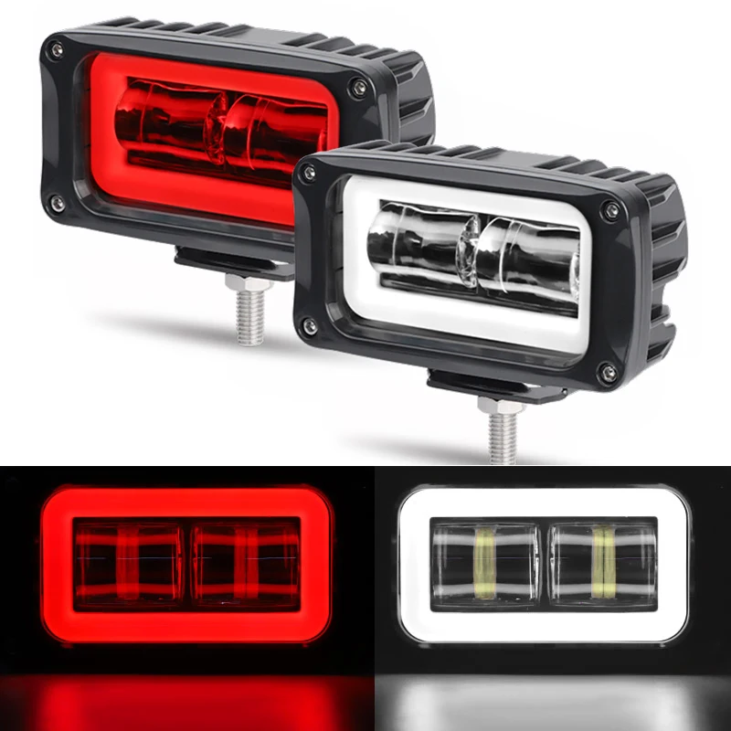 4 بوصة 20 واط 8D LED ضوء العمل بار DRL الأبيض الأحمر هالة عيون الملاك القيادة العلوي الضباب مصباح لسيارة 4X4 بيك اب SUV ATV UTB 12 فولت 24 فولت #1
