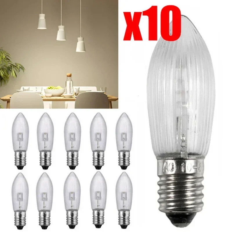 

10 Pieces of E10 LED Replacement Bulb Top Candle Fairy Christmas Light Lamp 10V-55V AC Warm White Christmas Decorations