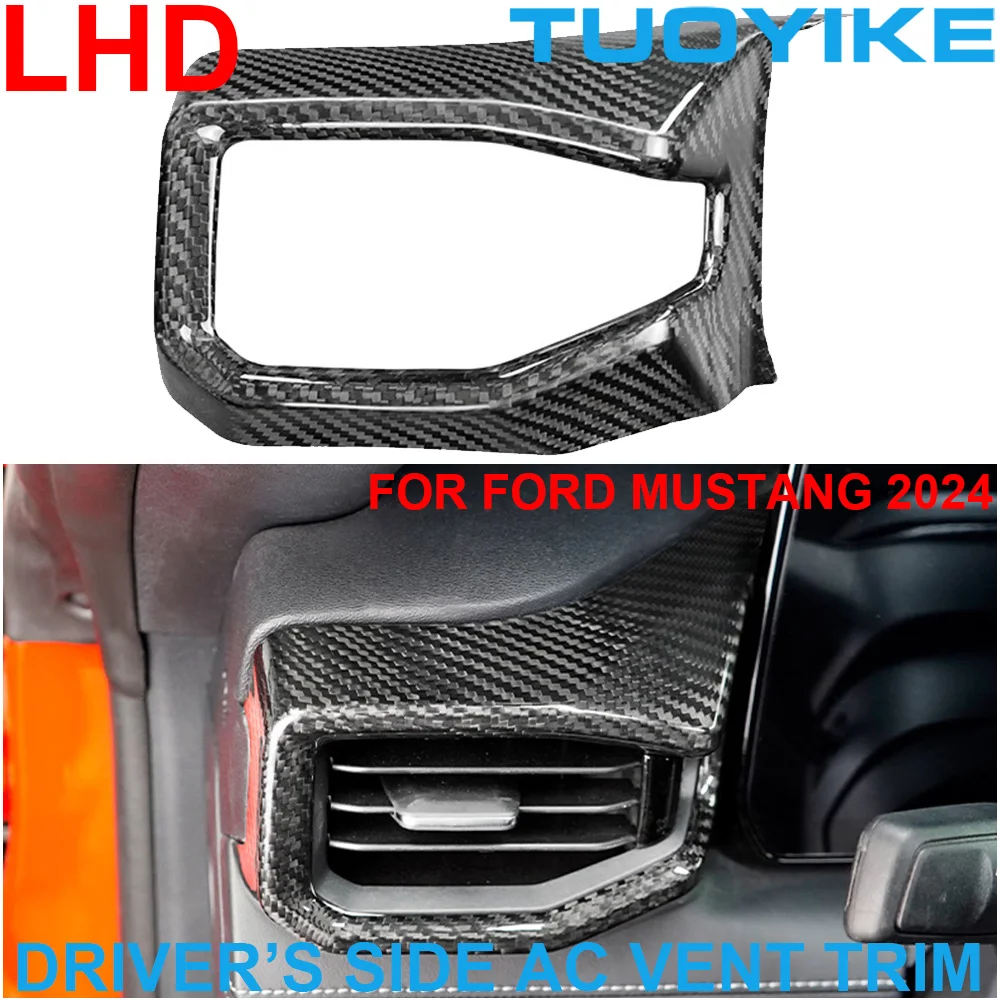 Car Genuine Real Dry Carbon Fiber Interior Pilot Driver AC Vent Grille Outlet Frame Trim Cover Decoration For Ford Mustang 2024