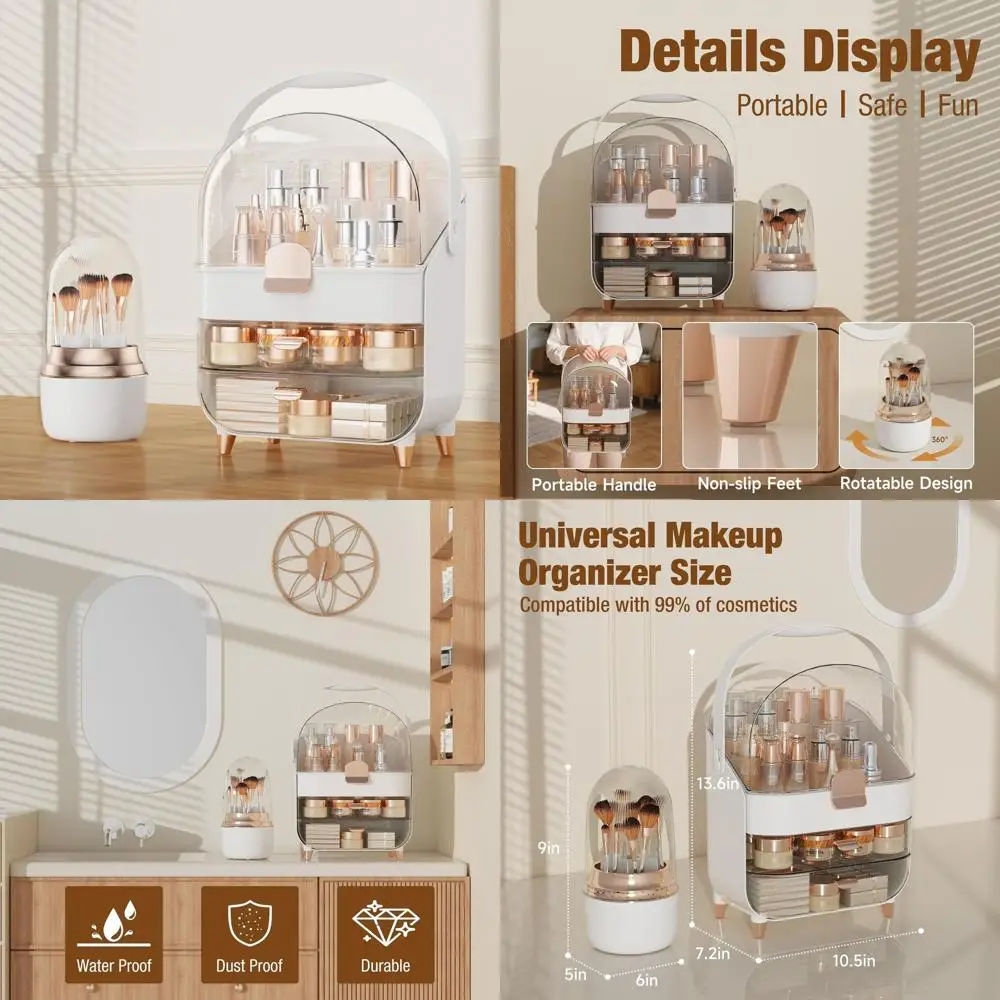 

Rose Gold Makeup and Skincare Organizer with Brush Holder for Countertop, Bathroom, Vanity, and Display Cases - Perfect Christma