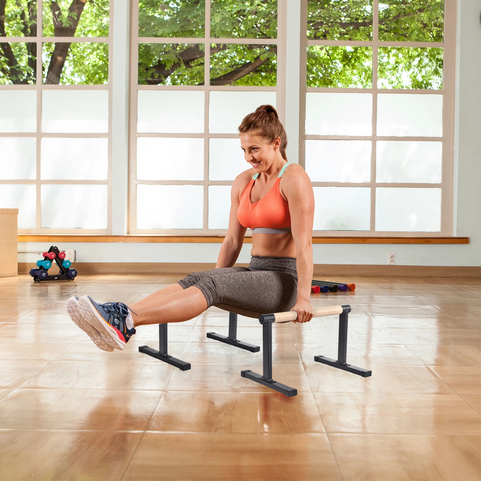 2 Stück Liegestützgriffe, Holz-Liegestützstangen für Calisthenics-Krafttraining, Liegestützgriffe aus massivem Holz mit Metallrahmen, hochbelastbare Stützen, 200 kg Tragkraft, ergonomischer Griff, Heimfitnessgerät für Bodenübungen. – Detail 1