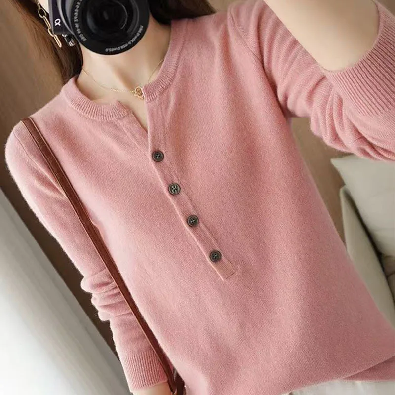 

Thin V-neck knitted sweater for women's autumn and winter new Korean casual pullover base sweater