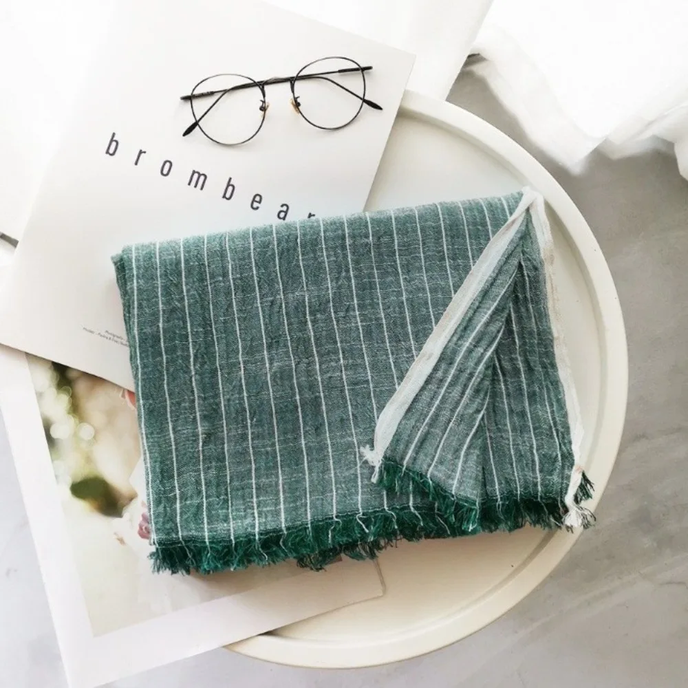 

Simple Cotton Linen Striped Pleated Shawl Windproof Soft Winter Cashmere Scarf Casual Thicken Men Scarf Winter Autumn