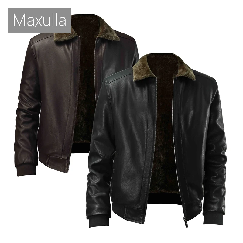 Winter Men's Warm Leather Jacket Casual Mens Fleece Liner Biker Motorcycle Jackets Men Retro Fur Collar Leather Coats Clothing