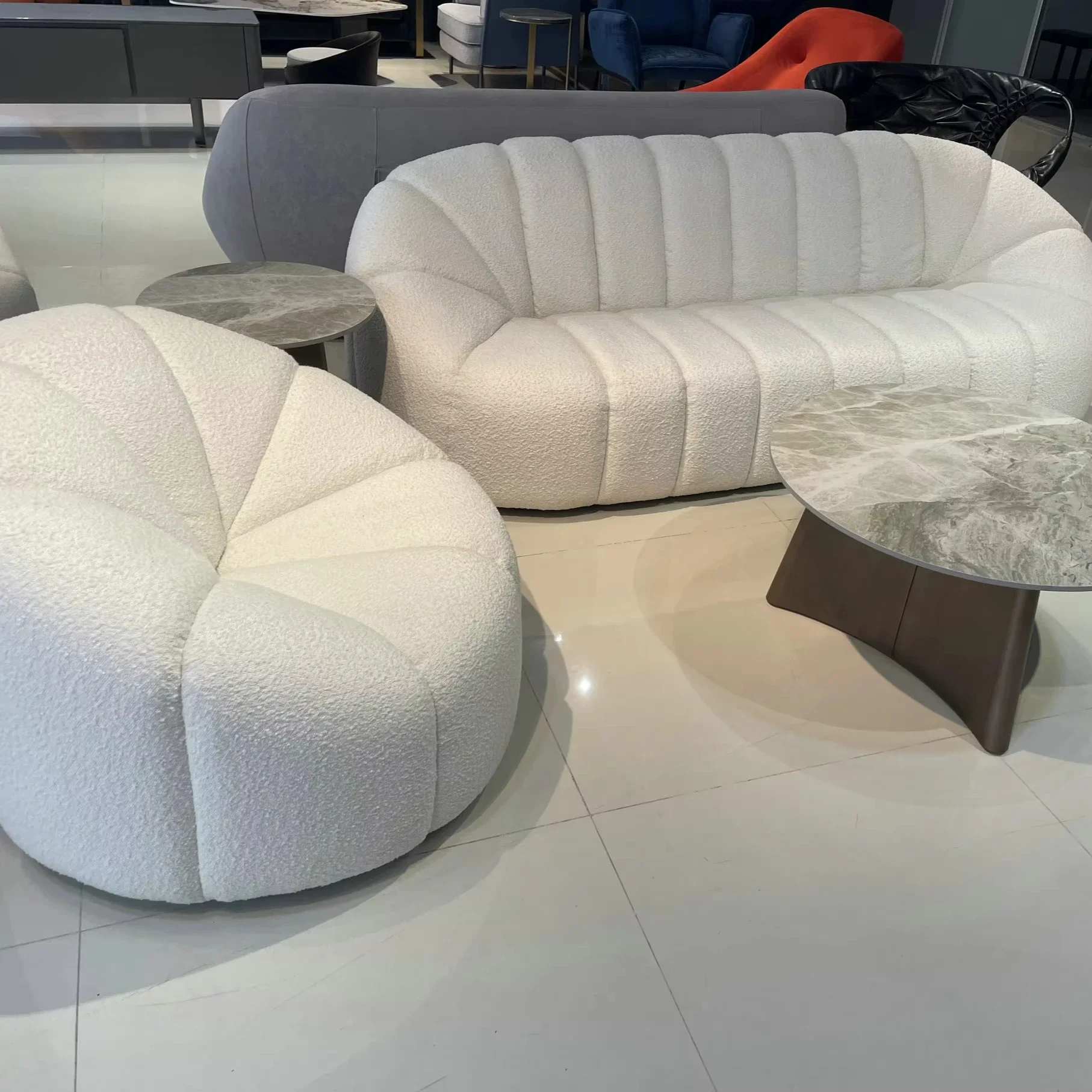 for Bedroom Hotel School Leisure Use Cream Boucle Ottoman Pumpkin Chesterfield Casual Aofa Modular Floor Sofa couch set