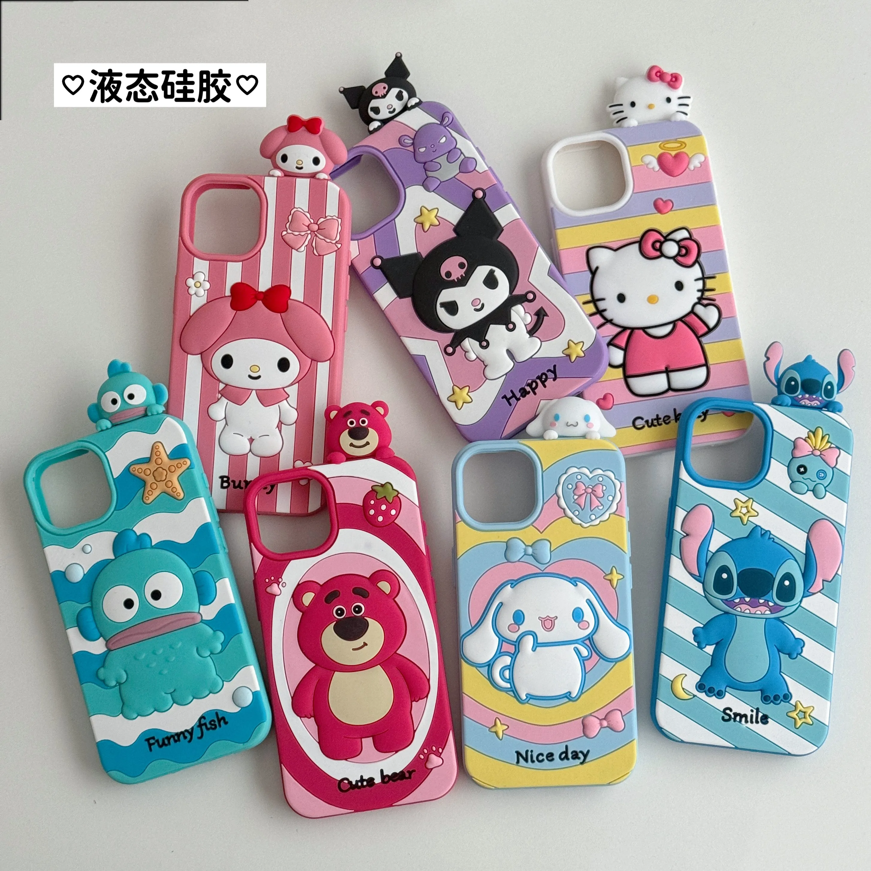 

Sanrio Hello Kitty Cinnamoroll Stitch Melody Hangyodon Cartoon Anime For Phone 12 13 14 15 16 Pro Max Fall-proof phone case