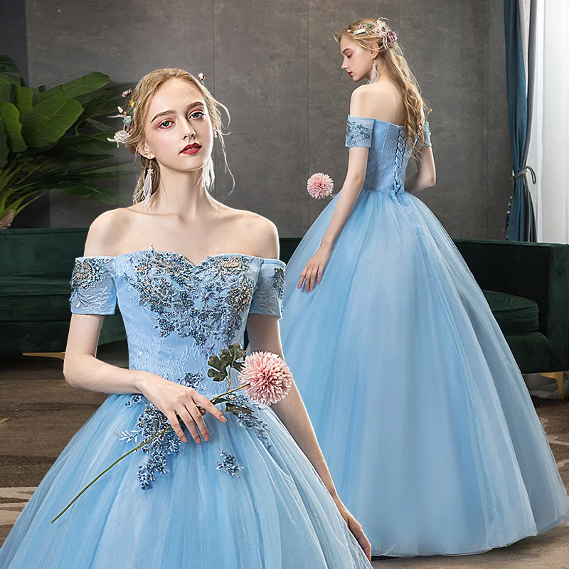 

Party dresses gala dinner dress party evening gown floral Blue Pettiskirt Host Long H489