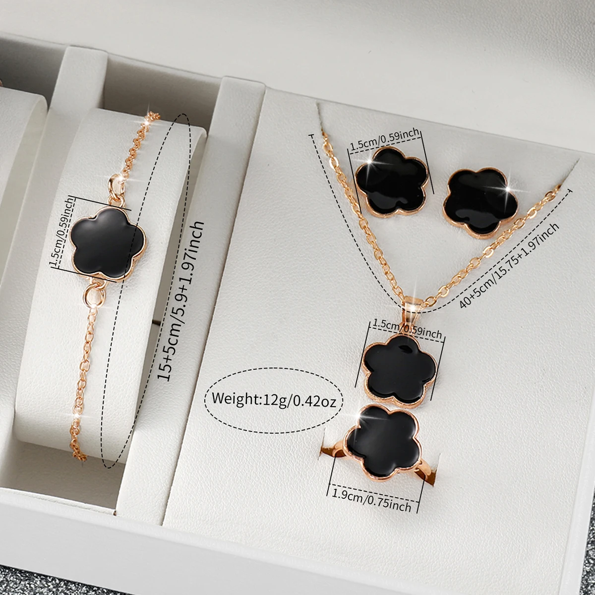 6PCS/Set Fashion Flower Dial Women Quartz Watch Leather Band Wristwatch Jewelry Set(Without Box)