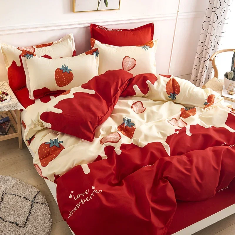 Single duvet cover Printed red quilt cover Thickened plant-cashmere cartoon multicolored bed cover 220x240 double bedding