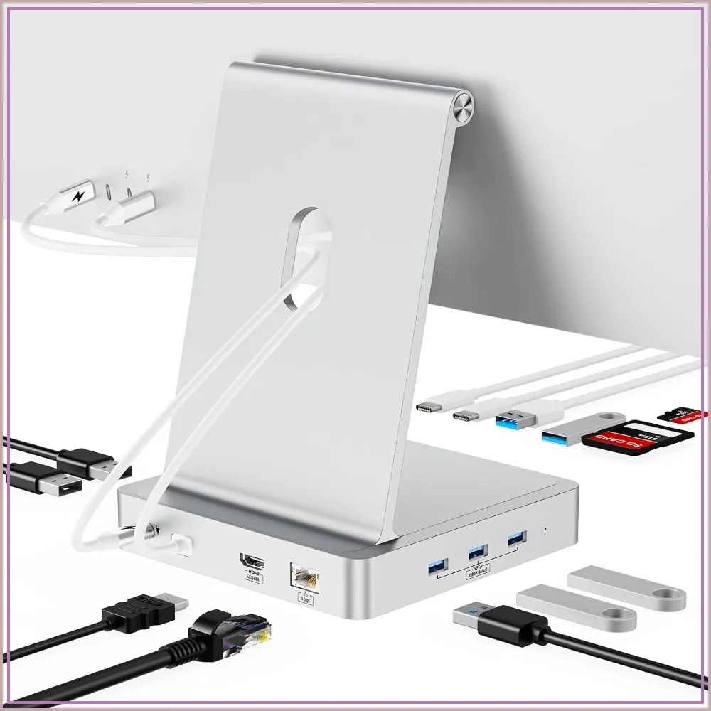 14-Port 10Gbps USB-C Hub for iMac 24 inch 2021/2023/2024 M1/M3/M4, 5 USB-A & 2 USB-C 3.2 Ports, 4K@60Hz HDMI, 1Gbps Ethernet, SD/TF Card Slot, M.2 NVME SSD Slot