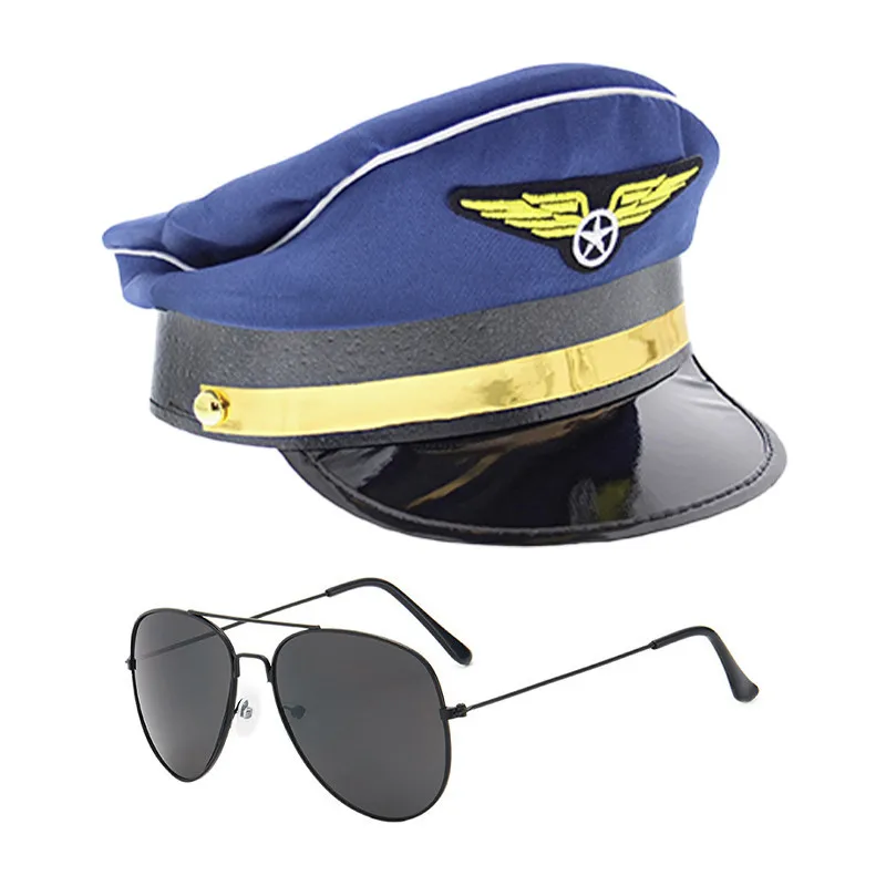 Pilot Captain Costume Accessorie including accessories such as hat solid color tie and white gloves 6-piece men's cosplay party