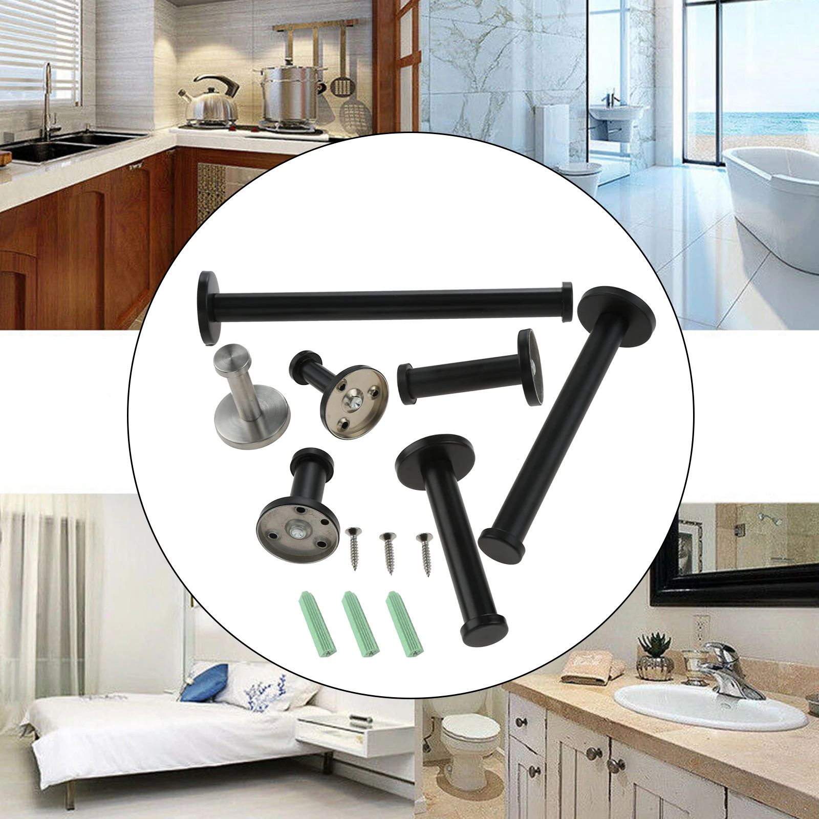 Stainless Steel Wall Hook w/screw Anchor Coat Hanger Simple Rod Minimalist Hanging Towel Hat Bag Robe Mask Key Kitchen Bathroom