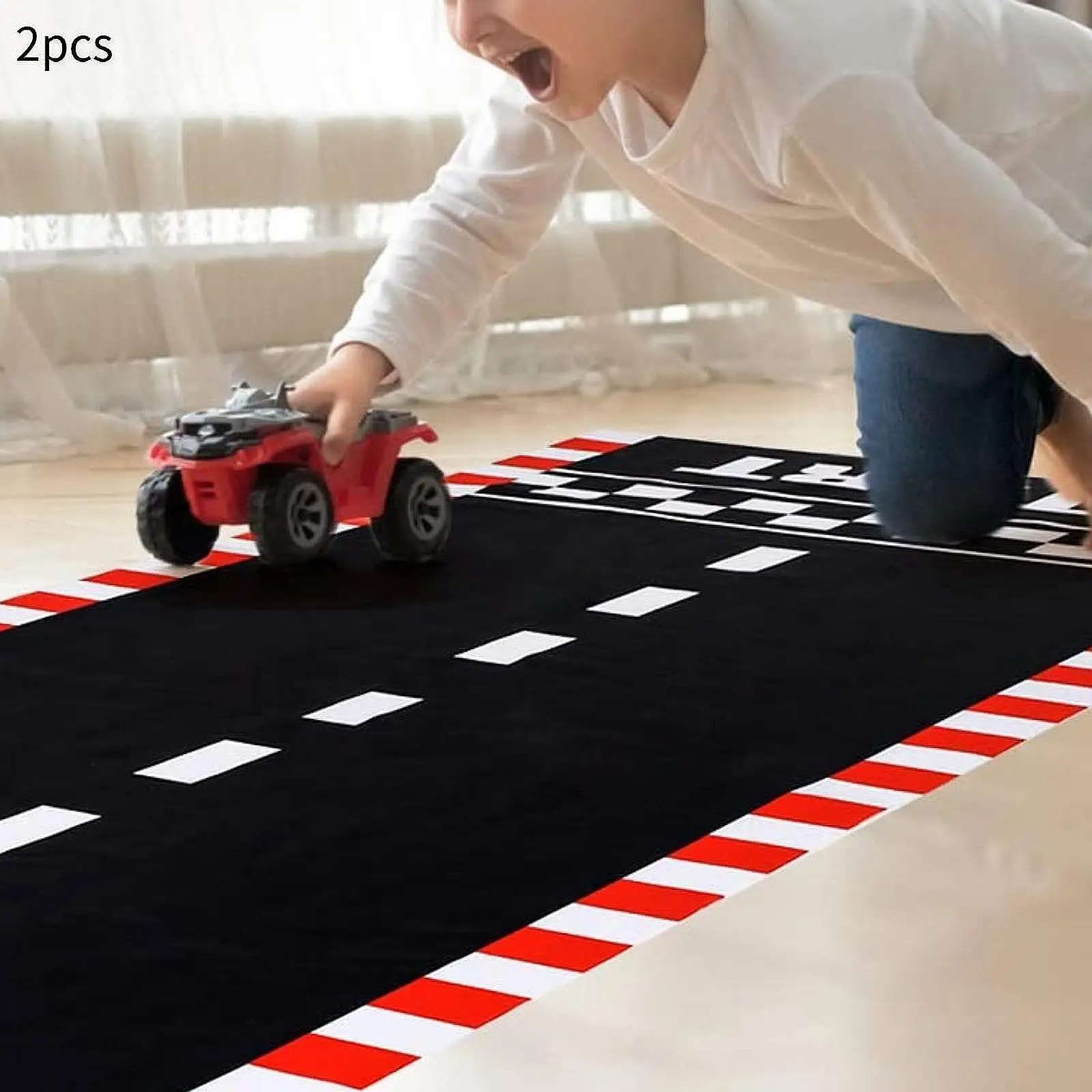 

2Pcs Racetrack Floor Runner Versatile Birthday Party Supplies for Sport Event Party Decoration Mat Black Drag Race Car Road