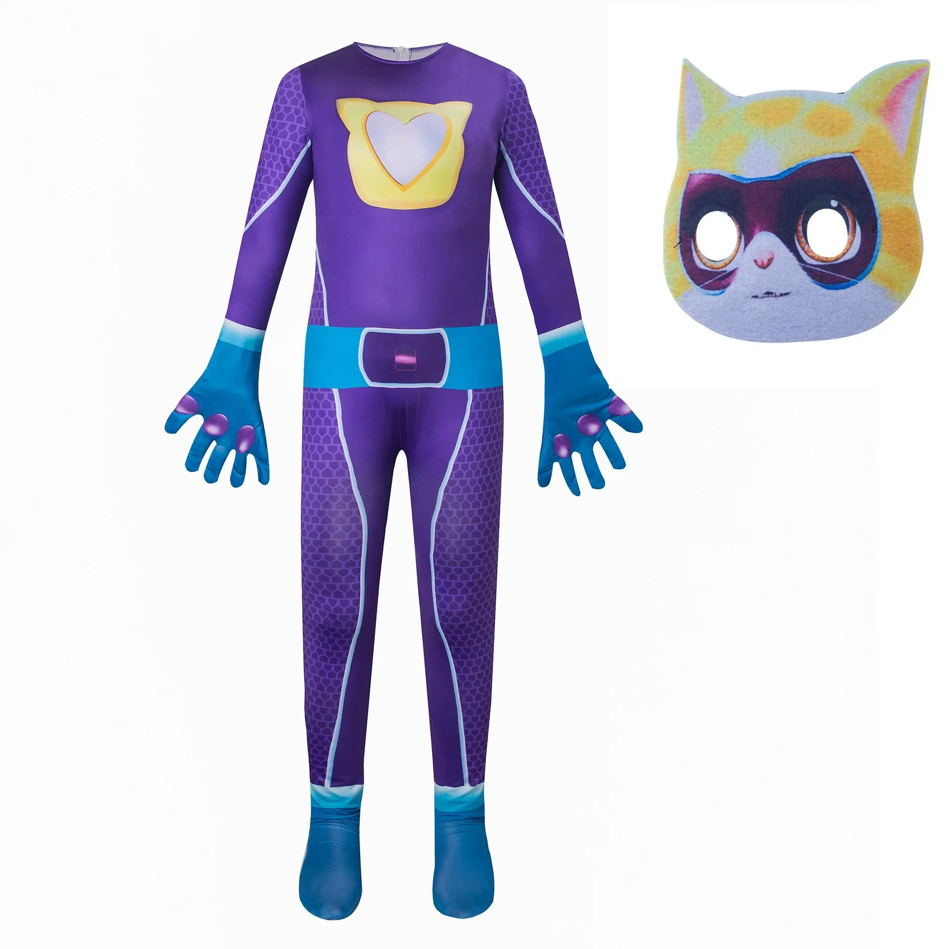 Game Anime Super Kitties Jumpsuit Role-playing Tight Fit Clothing Baby Kids Birthday Party Halloween Costume Super Cat Bodysuit