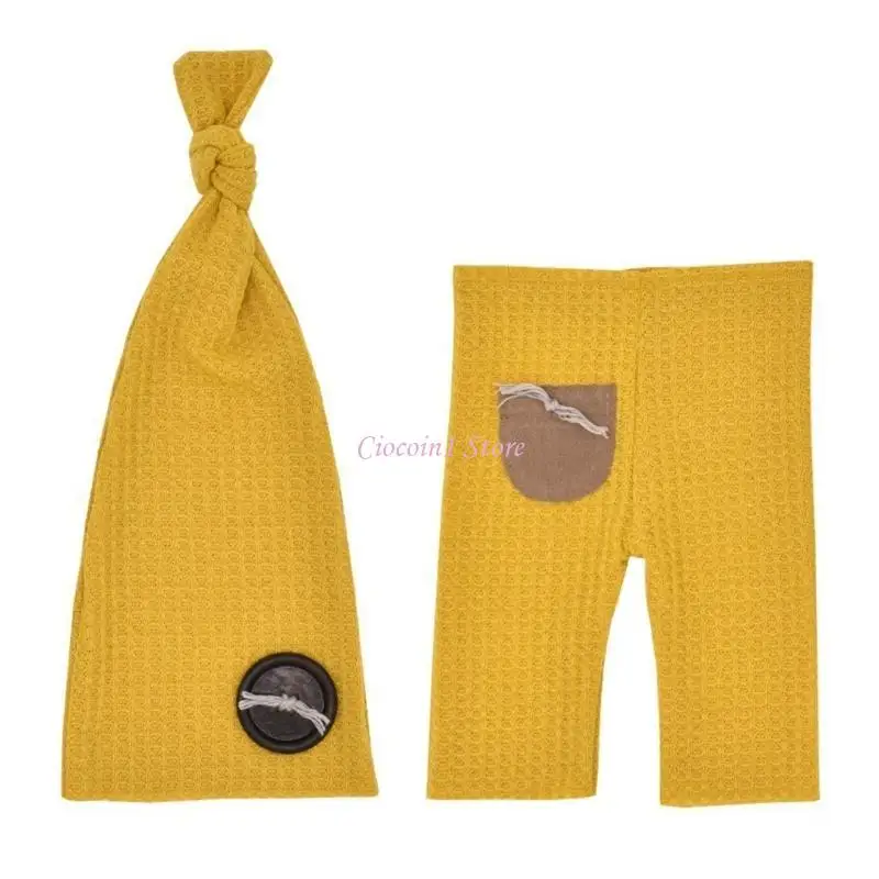 Y1UB Conjunto chapéu e calças com marca nascença, conjunto com calças e chapéu cauda longa, roupa para recém-nascidos,