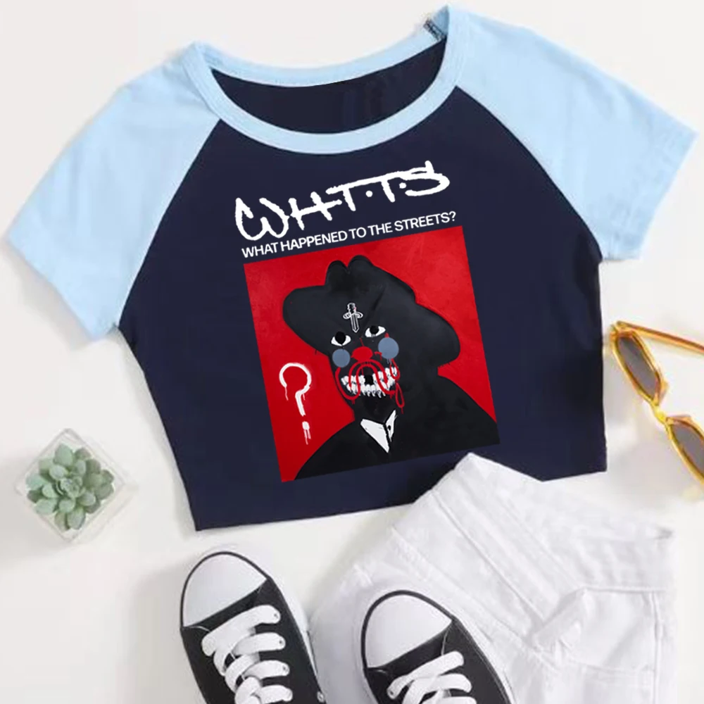 21 وحشية ما حدث إلى الشوارع المحاصيل قمم تي شيرت الفتيات أزياء المرأة س الرقبة قصيرة الأكمام