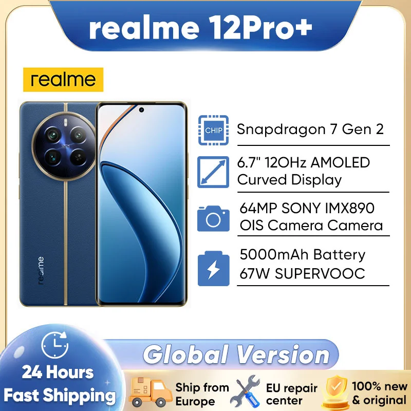 Realme-Smartphone 12Pro +, 5G, Snapdragon 7, Isabel 2, 6.7 en effet, cran incurv AMOLED 120Hz, SUPERVOOC 67W, appareil photo Sony 64MP, version globale