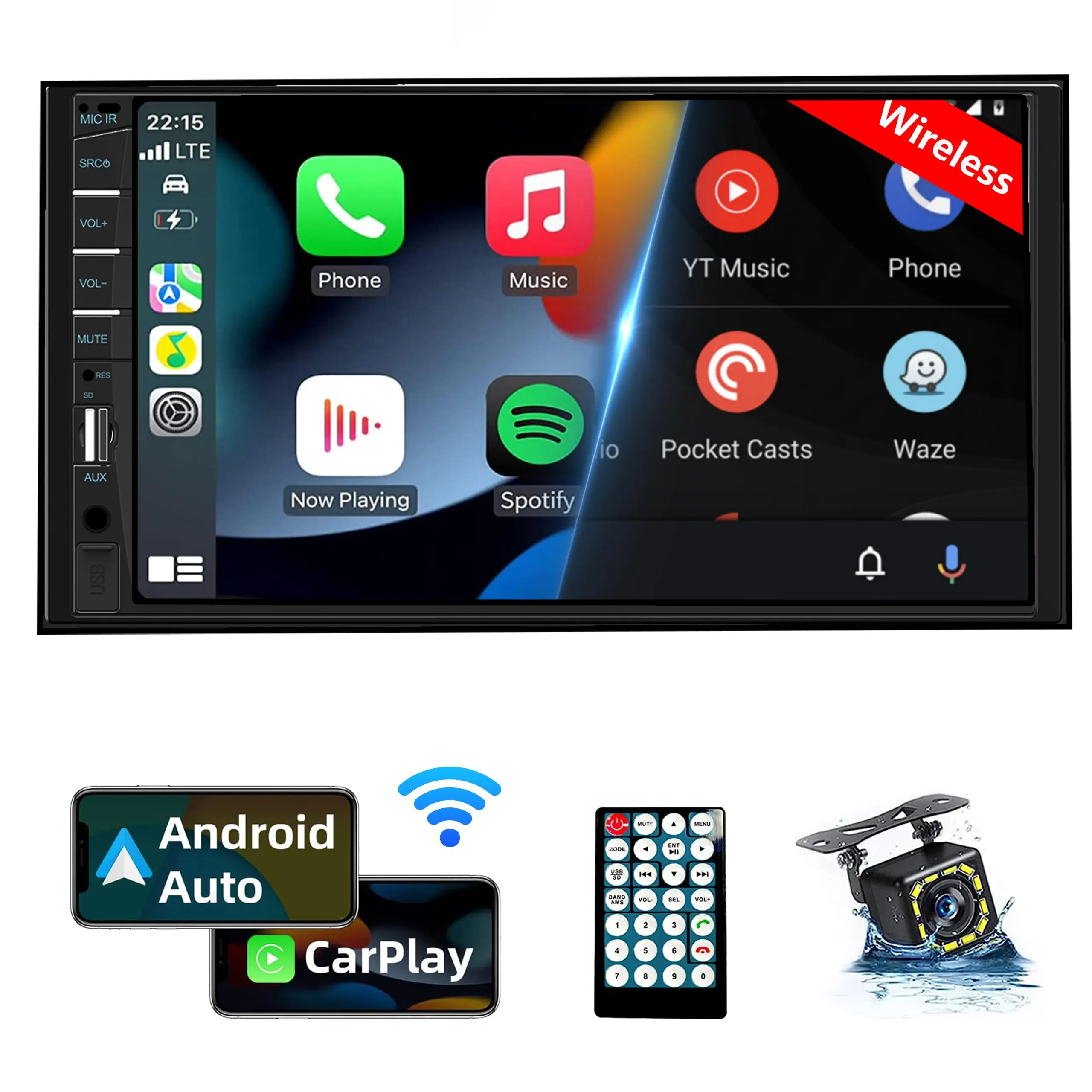 

7inch Touchscreen Car Radio with Bluetooth, Car Audio Receivers, Backup Camera, Mirrorlink, FM, SWC, GPS, USB/AUX/TF/Subwoofer