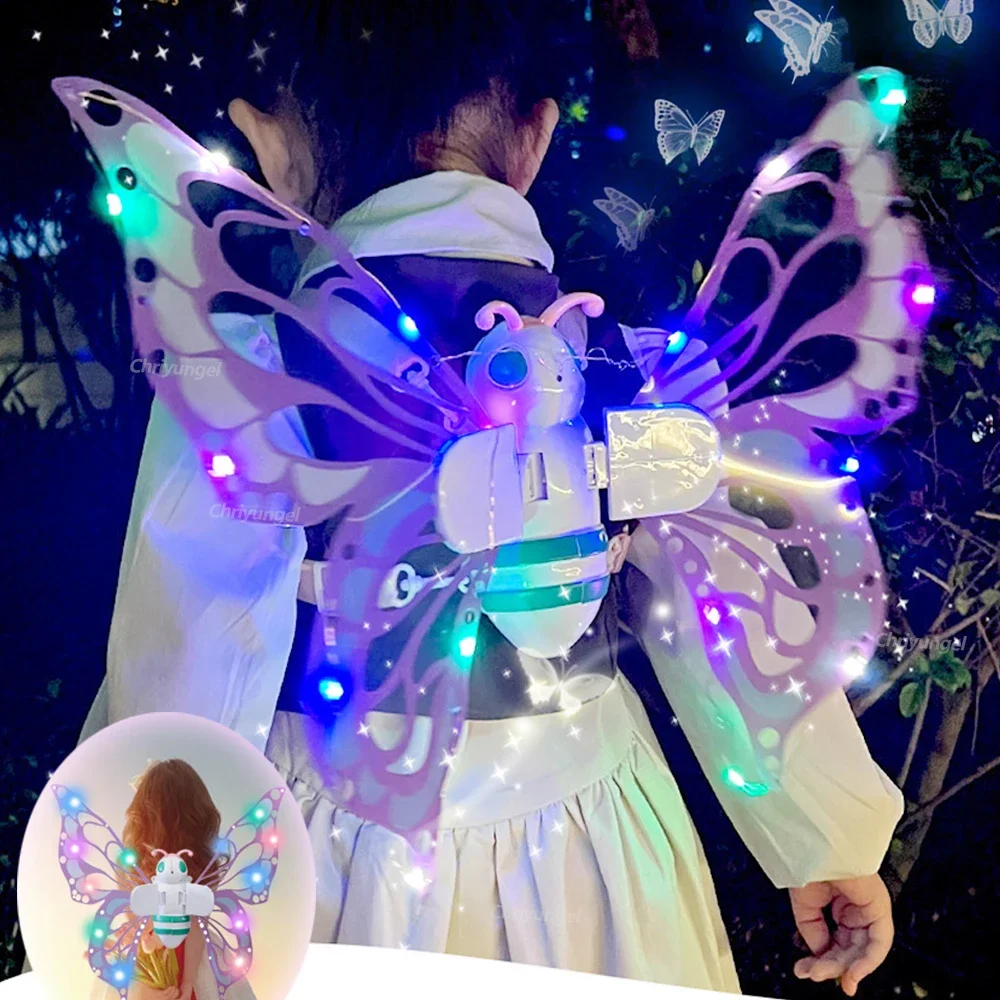 Electric Butterfly Wings Moving Elf Wing with Light Fairy Wings for Kids Birthday Christmas Cosplay Dress Up Angel Girls Toy