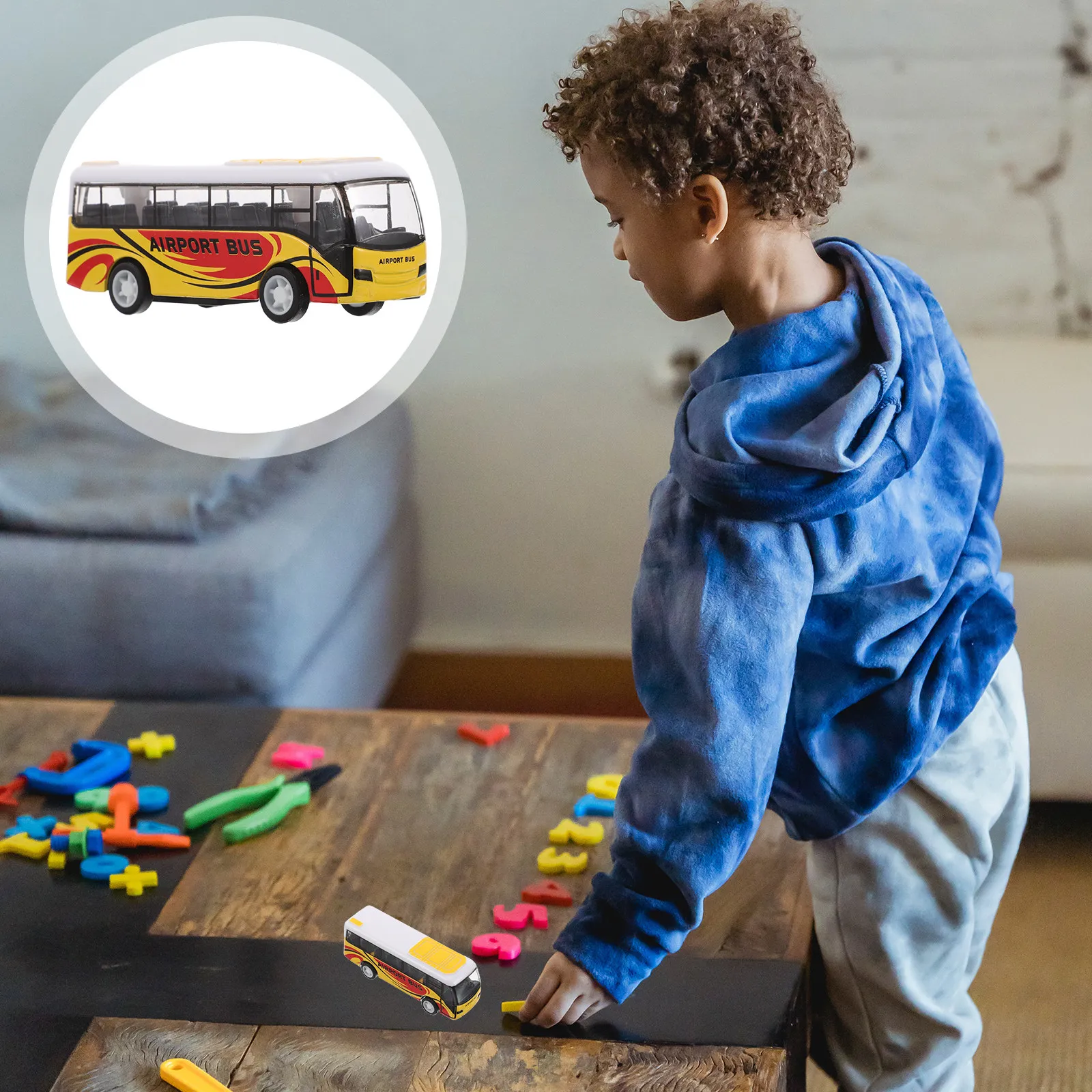 Autobús Amarillo de Juguete de Plástico Fundido a Presión, Miniatura de Vehículo Urbano, Coche de Carreras, Ideal para Bolsas de Regalo y Recuerdos de Fiesta