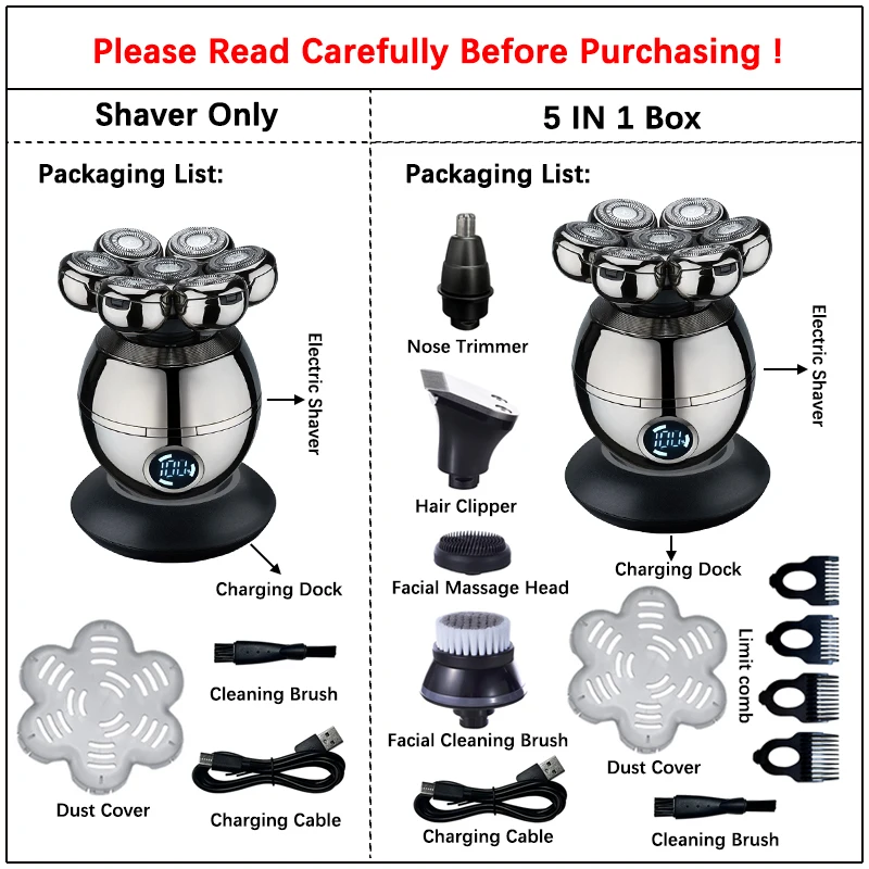 Electric Shaver 7D Floating Cutter Head Base Charging Portable Men Beard Trimmer Clipper Rechargeable Bald Head Electric Razor