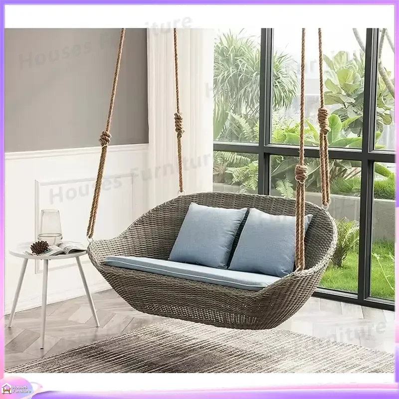 Rattan Outdoor Garden Hanging Swing Chair Rope Round Patio Porch Balcony Hammock Wicker Egg Bed Relaxing Leisure Furniture