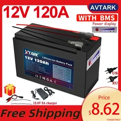 2025 Upgraded LiFePO4 Lithium Battery 12V 120Ah Portable Rechargeable Battery Built-in Power display Port Charging