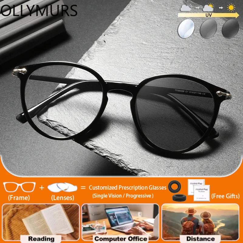 

Очки Ollymurs (M) Simple Style для мужчин и женщин с диоптриями для коррекции близорукости, фотохромные, с защитой от синего света, для чтения, круглая оправа